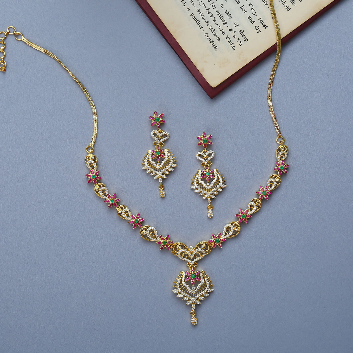 Janu Gold Plated CZ Necklace Set