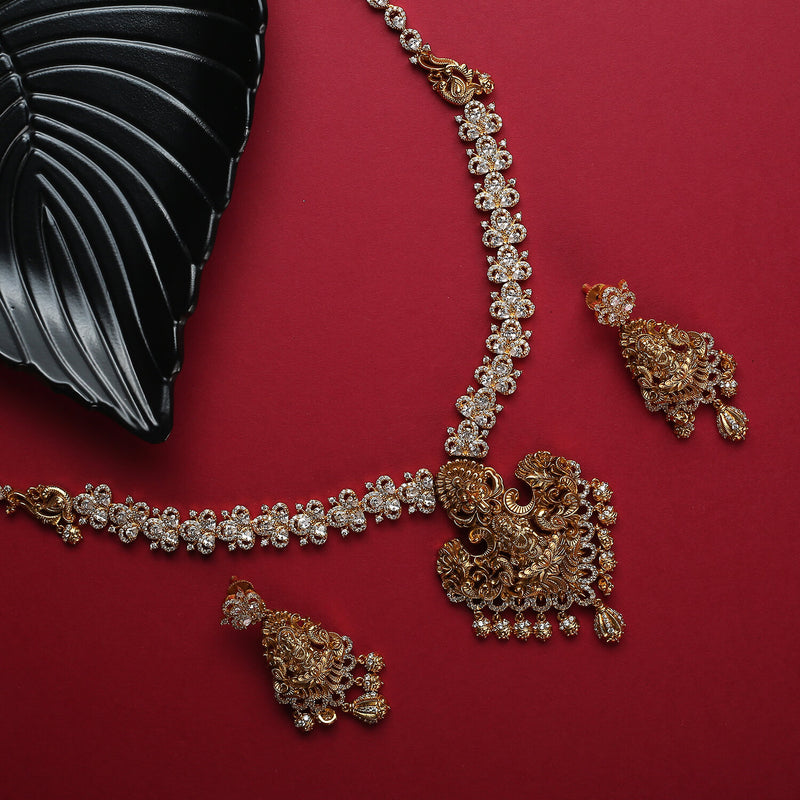 Saanvi Antique CZ Long Necklace Set