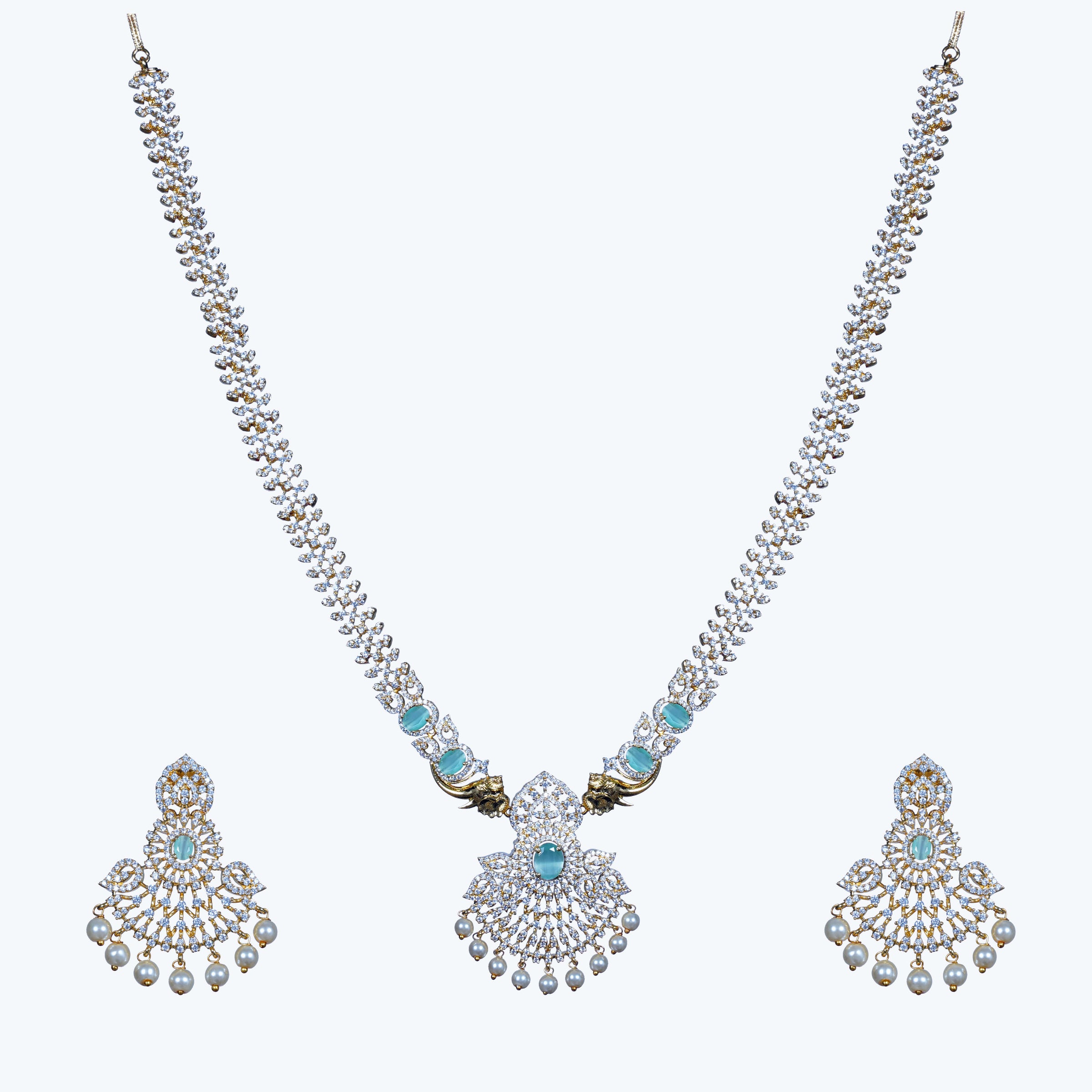 Saumya Gold CZ Long Necklace Set